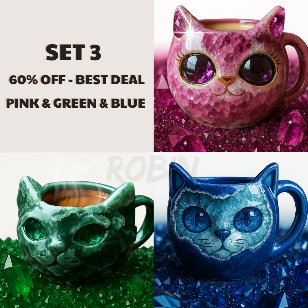 NEW HANDMADE Crystal Cat Face Mugs – Limited Edition ☕